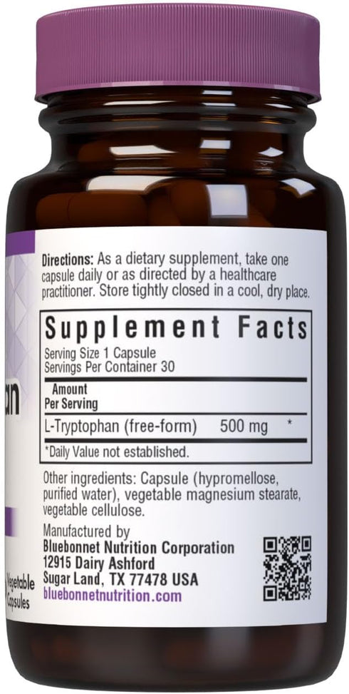BlueBonnet L-Tryptophan 500 mg Vitamin Capsules, 30 Count...