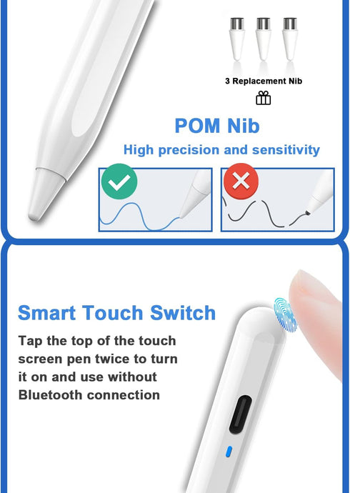 Stylus Pens for Touch Screens POM Tip Magnetic Tablet Pen Rechargeable Digital Pen Compatible with iPhone/iPad/iPad Pro/Samsung/Lenovo/and Other i...