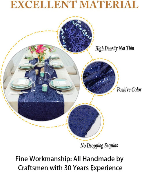 ShinyBeauty 2 Pack Navy Blue Sequin Table Runners | 12in x 108in Elegant Dining Table Runner | Perfect for Round Tables | Fall & Christmas Theme |...