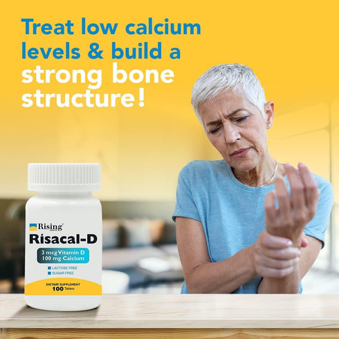 Rising Pharma - Risacal-d - Vitamin D3 & Calcium Supplement - 100 tablets...