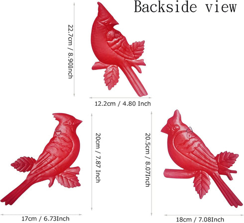 Usupgift Cardinal Birds Metal Set of 3 Wall Art Gift for Garden Fence Patio Porch Home Decoration (Red Cardinal-1)...