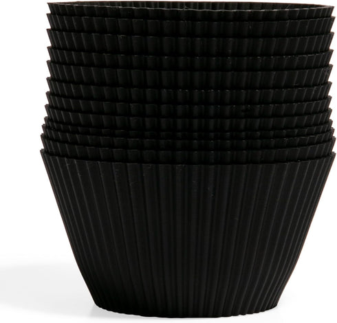 The Silicone Kitchen Reusable Silicone Baking Cup, Non-Toxic, BPA Free, Dishwasher Safe Jumbo, Pack of 12, Matte Black...