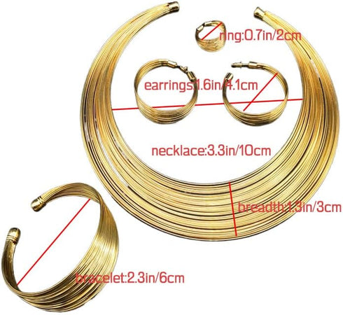 deladola African Choker Necklace Sets Multi-Layer Hoop Gold Plated Bib Choker Earring Bracelet Ring Statement Necklaces for Women and Girls...