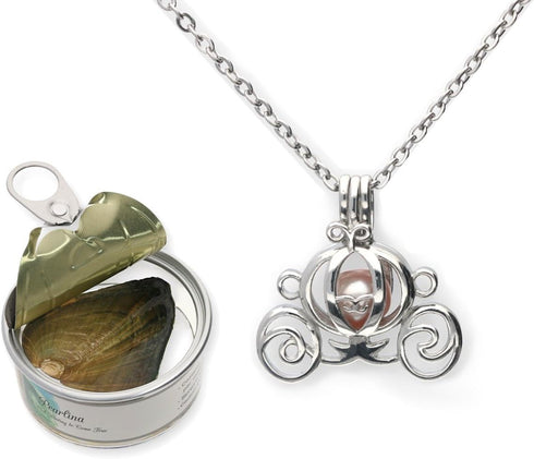Pearlina Princess carriage Cultured Pearl Oyster Necklace Set Silver-tone Cage w/Stainless Steel Chain,18...