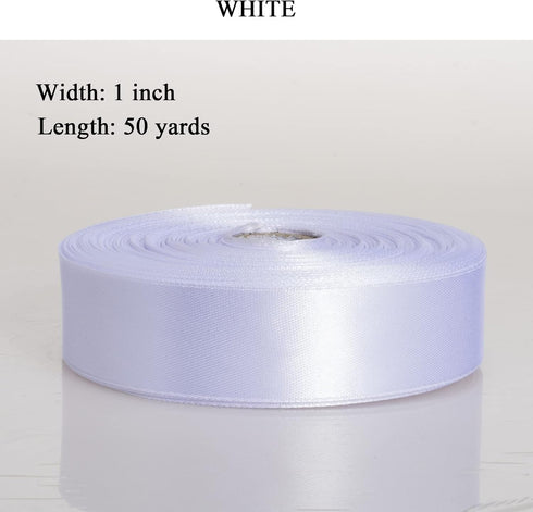 YASEO 1 Inch White Solid Satin Ribbon, 50 Yards Craft Fabric Ribbon for Gift Wrapping Floral Bouquets Wedding Party Decoration...