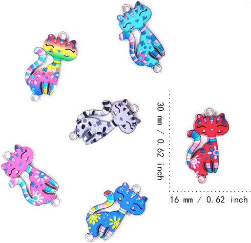 Mixed Color Cat Charm Animal Cute Cat Enamel Pendant, 30 Pcs DIY Making Necklace Bracelet Earring Connector Charms for Jewelry Making Alloy Access...