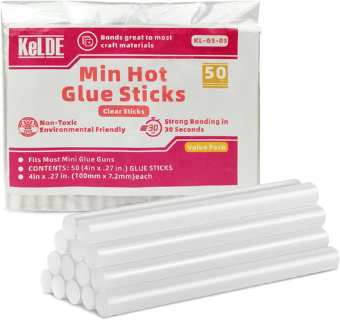 KeLDE Mini Hot Glue Sticks Bulk 50-pack, 4"L,0.27" D, Clear, Multipurpose High Temp Hot Glue Sticks for Kids Adults Art, Craft, DIY and Festival H...