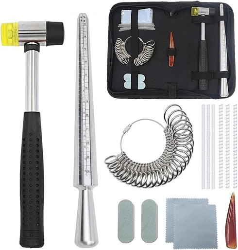 Ring Sizer Mandrel Set Metal Stick Measuring Tool Kit Finger Sizing Gauge US Size including Jewelry Rubber Hammer...
