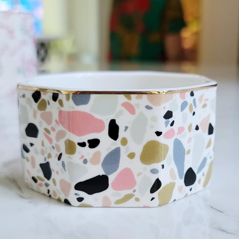Ceramic Paper Clip Holder Gold Line Paper Clip Dispenser Organizer for Desk Cute Terrazzo Marble Pattern Office Binder Clip Holder Bobby Pin and H...