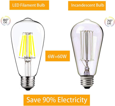 12V Edison Bulb 6W E26 12V LED Bulb Daylight 6000K 60W Equivalent, AC/DC 12V 24V 36V Low Voltage LED Light Bulb for RV Camper Marine, Off Grid Cab...