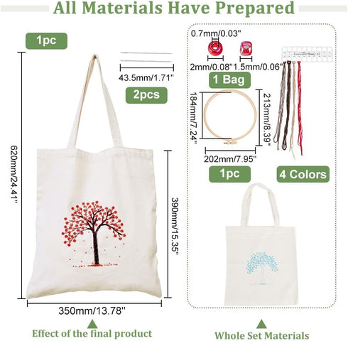 WADORN DIY Tote Canvas Bag Embroidery Kit with Tree Pattern, Tote Bag Needlepoint Starter Kit Personalized Canvas Bag Cross Stitch Kit with Instru...