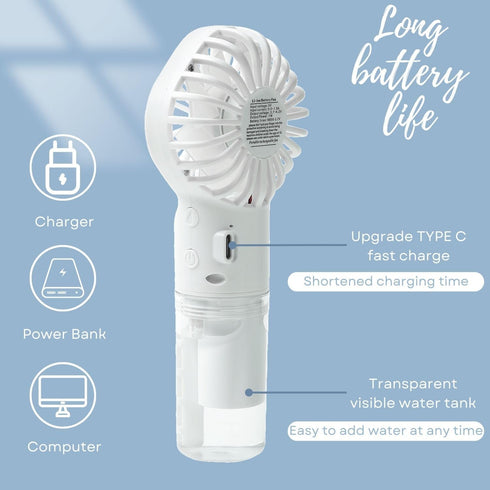 Portable Fan with Mist, Personal Mini Fans Portable Rechargeable, Misting Fans Handheld for Travel, Office, Outdoor...