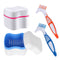 Denture Cleaner Box and Brush Set - 2 Pack Denture Bath Case with Basket + 2 Pack Denture Brush, Portable Denture Retainer Storage Box, False Teet...