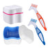 Denture Cleaner Box and Brush Set - 2 Pack Denture Bath Case with Basket + 2 Pack Denture Brush, Portable Denture Retainer Storage Box, False Teet...