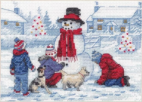Dimensions 70-08993 Building a Snowman Embroidery Christmas Cross Stitch Kit, 7" x 5", 14 Count White Aida, Multicolor...