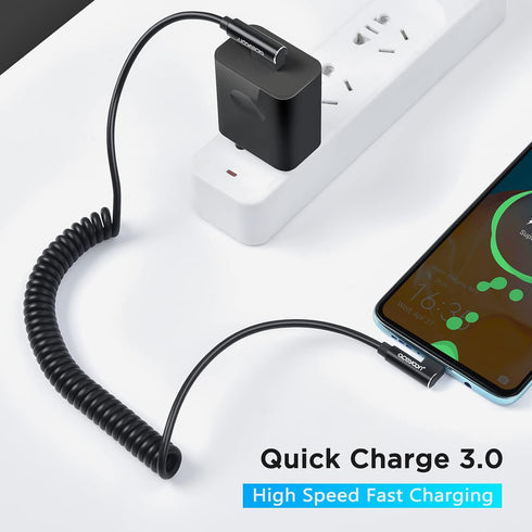 aceyoon 2-5ft Coiled USB C Cable, USB to USB C Auto Charging Cable, QC 3.0 Fast Charging Retractable Right Angle Type C Cable for Car, Compatible ...