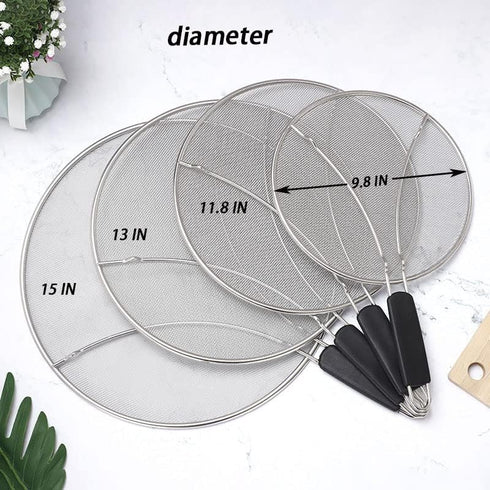Large Splatter Screen for Frying Pan, 15 Inch Stainless Steel Grease Splatter Guard, Mesh Frying Screen Keeps Kitchen Clean and Protects Skin From...