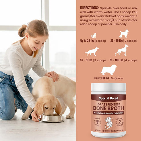 Bone Broth Powder for Dogs and Cats - Dog and Cat Food Topper, Grass Fed Beef Broth Supplement, 9.5 oz...