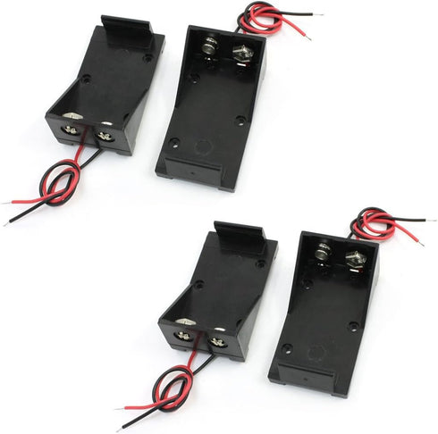 4pcs 9V Battery Holder Box with 2X Lead Wire Spring Clip DIY Plastic Cell Batteries Container...
