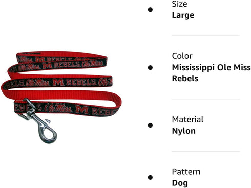 Pets First Collegiate Pet Accessories, Dog Leash, Mississippi Ole Miss Rebels, Large...