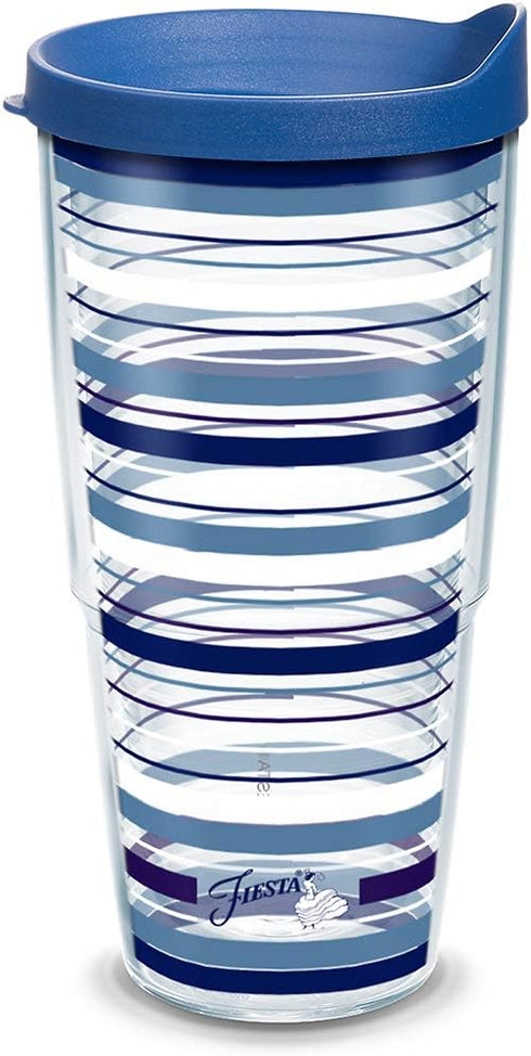 Tervis Made in USA Double Walled Fiesta Insulated Tumbler Cup Keeps Drinks Cold & Hot, 24oz, Lapis Stripes, Lidded...