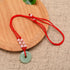 Green Jade Buddha Circle Red String Pendant Necklace - Chinese Traditional Amulet for Luck and Protection...