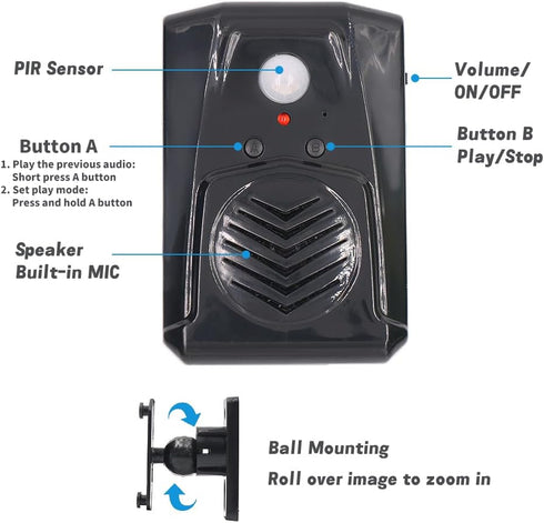 Replaceable Voice Motion Sensor PIR Infrared Sound Player Haunted House Scream Box Speaker with USB Download Function Christmas MP3 Horror Happy M...