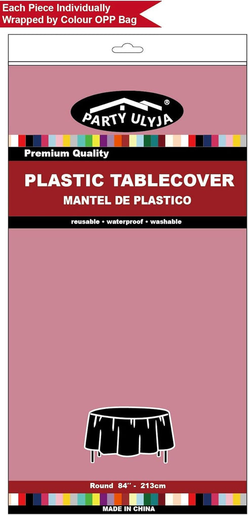 Pink Plastic Tablecloths 2 Pack Disposable Table Covers 84 Inch Circle Bridal Shower Party Tablecovers PEVA Vinyl Table Cloths for BBQ Picnic Birt...