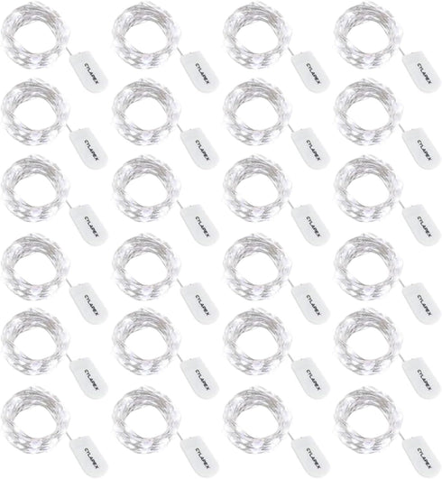 CYLAPEX Pack of 24 Cool White Fairy Lights String Battery Operated Fairy Lights, 3.3ft 20 LEDs Firefly Lights Silver Coated Copper Wire Lights for...