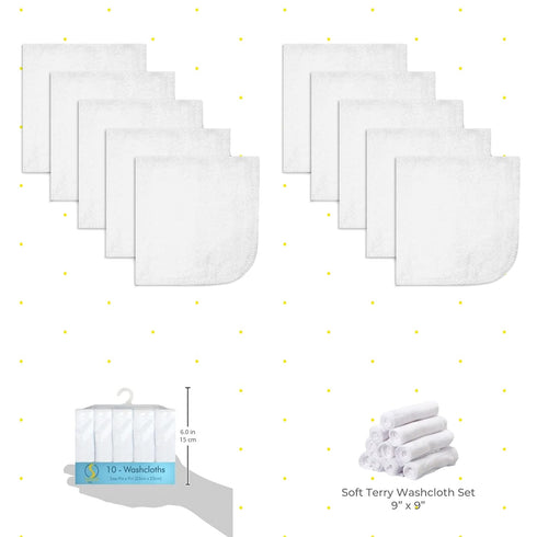 Spasilk Washcloth Wipes Set for Newborn Boys and Girls, Soft Terry Washcloth Set, Pack of 10, White, (010-WTE)...