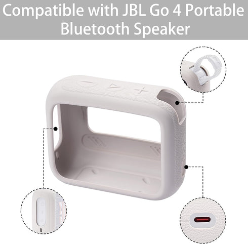 for JBL Go 4 Waterproof Bluetooth Speaker Silicone Cover Case, Portable Silicone Travel Case with Carabiner, Protective Skin Case (Grey Case) - co...