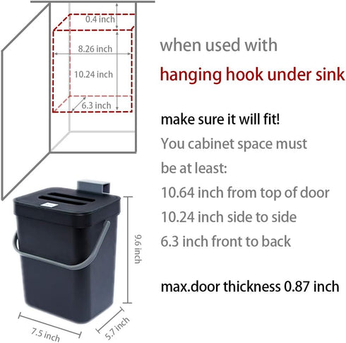 Compost Bin for Kitchen Countertop Under Sink,Bathroom Hanging Small Trash Can with Lid,Mountable Food Waste Bucket,1.3 Gal/5 L Series,Black...