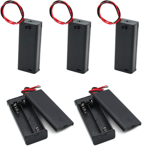 2 AAA Battery Holder with ON/Off Switch and Wire Leads Case Back Cover 2X 1.5V 3 Volt Storage Box Cables Line Cord Wire Cell Charger (5-Pack)...