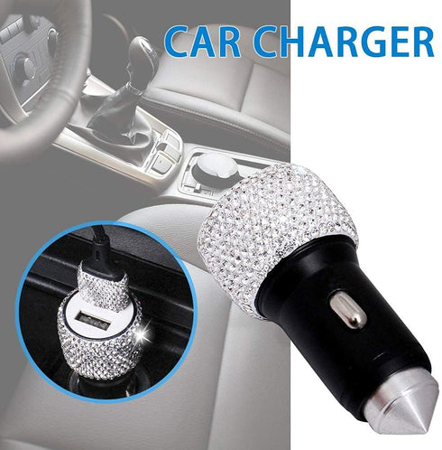 Bling Car Charger with USB Cable Set,Luxury Crystal Car Accessories Kits for Girls & Women,Rhinestone Dual USB Car Charger with Bling 3 in 1 Nylon...