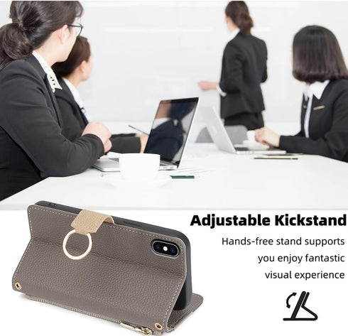 Asuwish Phone Case for iPhone Xs Max Wallet Cover with Screen Protector and Mirror Flip Cover Ring Card Holder Crossbody Strap Cell i X XR Xsmax 1...