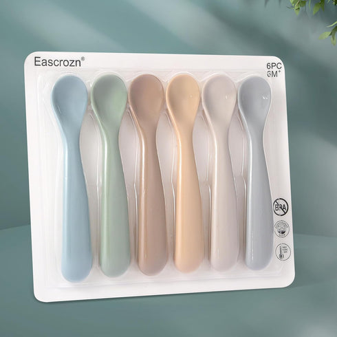 Baby Spoons, 6 Pack First Stage Silicone Baby Feeding Spoons, Soft Tip Feeding Baby Utensils, Baby Led Weaning Supplies Training Spoons, Dishwashe...