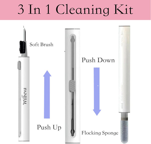 Cleaner Kit for Airpods, Wilbeva Bluetooth Earbuds Cleaning Pen for Airpods Pro 1 2 3 Samsung MI Android Earbuds, 3 in 1 Compact Multifunctional H...