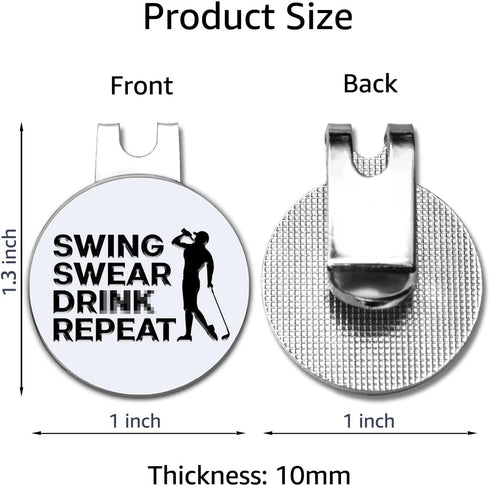 Swing Swear Repeat Golf Ball Marker with Magnetic Hat Clip, Funny Golf Accessories and Golf Gifts for Men, Birthday for Golf Fan Golfer Golf Lover...