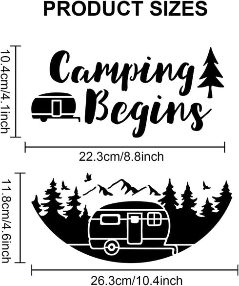 12pcs Camping Welcome Stencils for Painting On Wood 12" Half Round Stencils Forest Mountain Nature Stencil with Paint Brush Camp Life Go Fishing T...