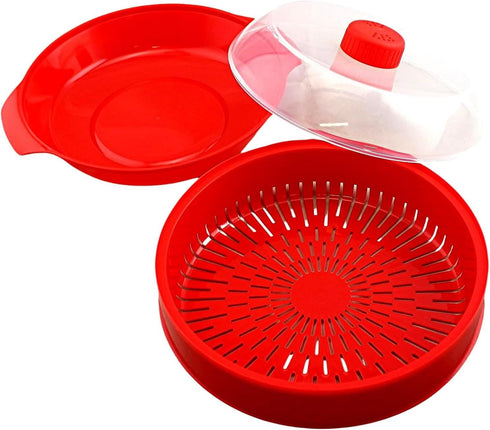 Microwave Steamer for Vegetables, Fish, Poultry & Rice – BPA-Free Healthy Oil-Free Cooking Container – Red – Dishwasher & Freezer Safe...