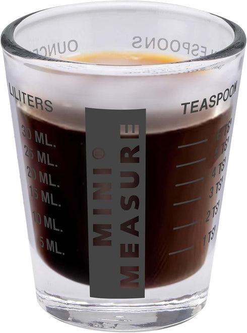 Kolder Mini Measure Heavy Glass, 20-Incremental Measurements Multi-Purpose Liquid and Dry Measuring Shot Glass, Black...