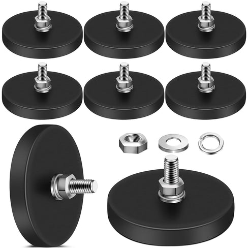 8Pack Rubber Coated Magnets, 30LBS Rubber Coated Neodymium Magnets with M6 Magnetic Assembly Base for Light Bar Mirror Camera Tool(1.69 Inch)...