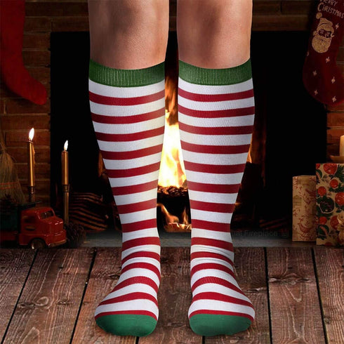 Gone For a Run Knee High Half Cushioned Athletic Running Sock | Running Christmas Elf (Red and White Stripes/Green) one size fits all...