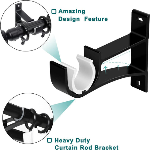 6 Pack Curtain Rod Bracket, Heavy Duty Curtain Rod Holders Curtain Rod Hooks, Curtain Rod Brackets for Wall Drapery Rod Hangers Supports for 1 Inc...