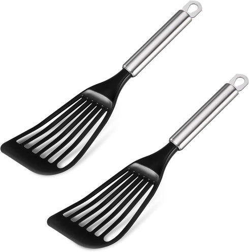 2pcs -Tenta Kitchen Nonstick cookware Thin Slotted Egg Spatula Turner Flexible Nylon Metal Fish Spatula, Wide Blade Lightweight Heat Resistant wit...
