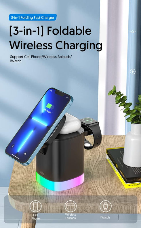 Magnetic Wireless Charging Station for Apple Series,3 in 1 Faster Mag-Safe Wireless Charger Stand for iPhone 14/13/12 Series/iPhone11/Samsung, App...