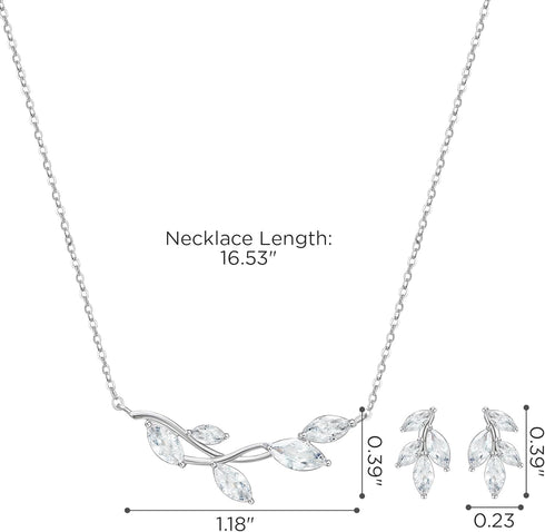 SWEETV Wedding Jewelry Set for Bride Bridesmaid, Cubic Zirconia Leaf Vine Wedding Earrings Necklace Bracelet Set, Bridal Jewelry Set for Wedding P...