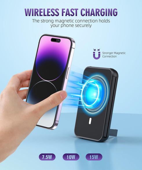 for Magnetic Power Bank, 6800mAh Wireless Portable Charger with PD30W Fast Charging, Mag-Safe Battery Pack Built-in 2 Output Cables for iPhone 15/...