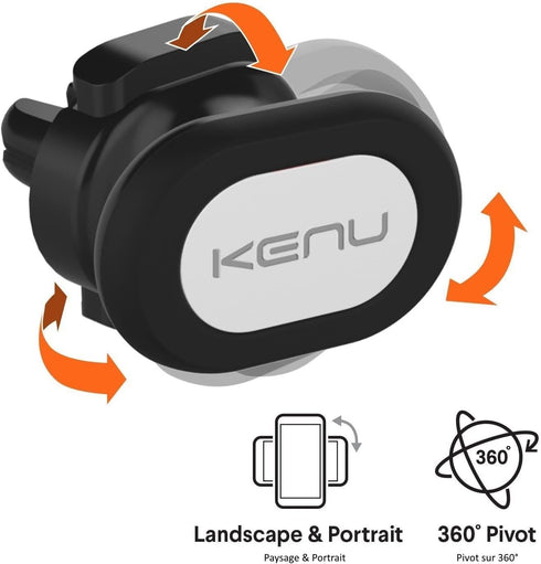 Kenu Airframe Magnetic Phone Car Mount for Air Vent - Portable Mobile Holder - 360 Degree Rotation - 6 Powerful Magnets with 1 Reusable Steel Plat...
