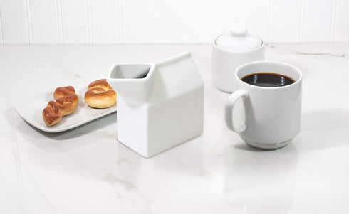 HIC Kitchen Milk Carton Creamer, Fine White Porcelain, 6-Ounces...